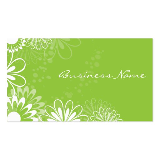 Lime Green and White Floral Business Card (front side)