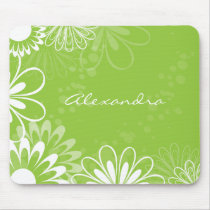 Lime Green and White Floral Mousepad by sharpattack Lime Green and White Floral Mousepad