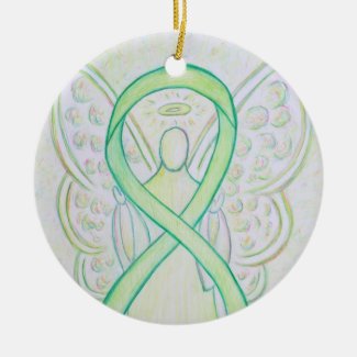 Lime Green Awareness Ribbon Angel Art Ornaments