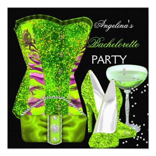 Lime green Bachelorette Party Shoes Corset Personalized Announcements
