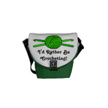 Lime Green Ball of Yarn & Crochet Hooks Messenger Bag