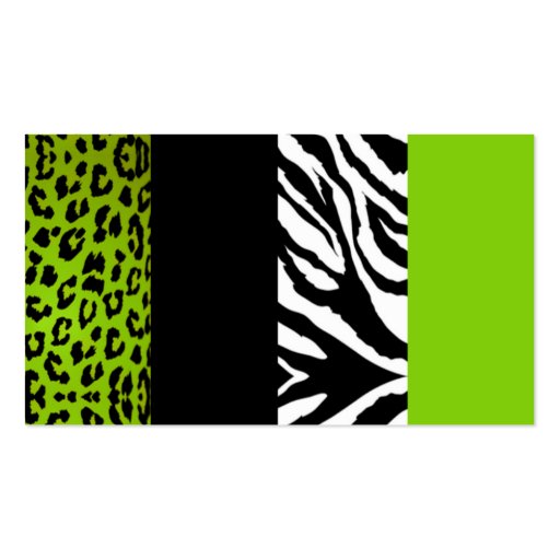 Lime Green & Black Animal Print Zebra and Leopard Business Cards (back side)