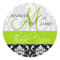 Lime Green Black Damask Wedding Favor Sticker