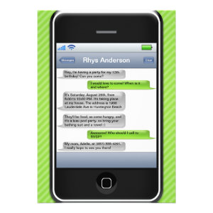 Lime Green/Black Smart Phone iParty Birthday Party Personalized Invites