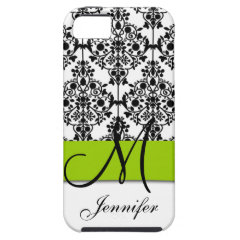 Lime Green Black White Floral Damask iPhone 5 Cover