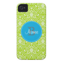 Lime Green Blue,  Monogrammed iPhone 4/4s iPhone 4 Case-Mate Case