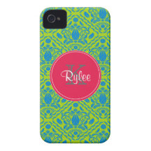 Lime Green Blue, Pink Monogrammed iPhone 4/4s Case-Mate iPhone 4 Case