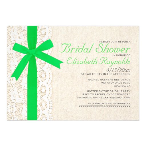 Lime Green Bow & Lace Bridal Shower Invitations