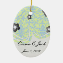 lime green bright blue bird damask pattern christmas tree ornaments