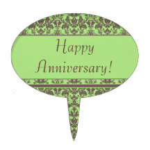 Lime Green & Brown Damask Cake Topper