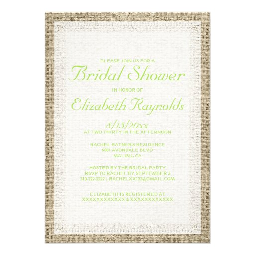 Lime Green Burlap Bridal Shower Invitations