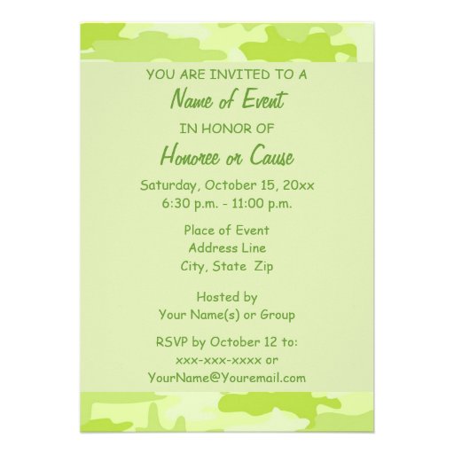Lime Green Camo Camouflage Party Event Personalized Announcements