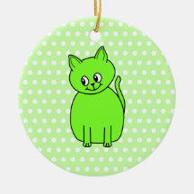 Lime Green Cat. Christmas Tree Ornaments