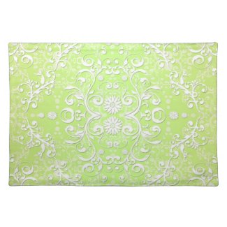 Lime Green Chartruese Floral Damask Placemats