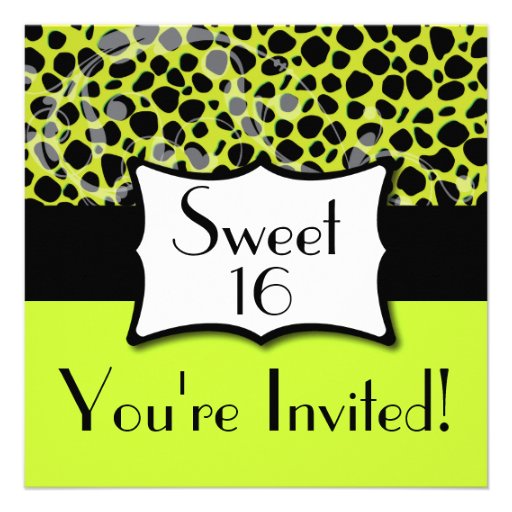 Lime Green Cheetah Sweet 16 Birthday Personalized Announcements