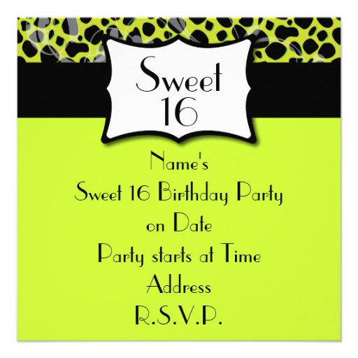 Lime Green Cheetah Sweet 16 Birthday Personalized Announcements