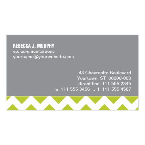 Lime Green Chevron Business Card (back side)