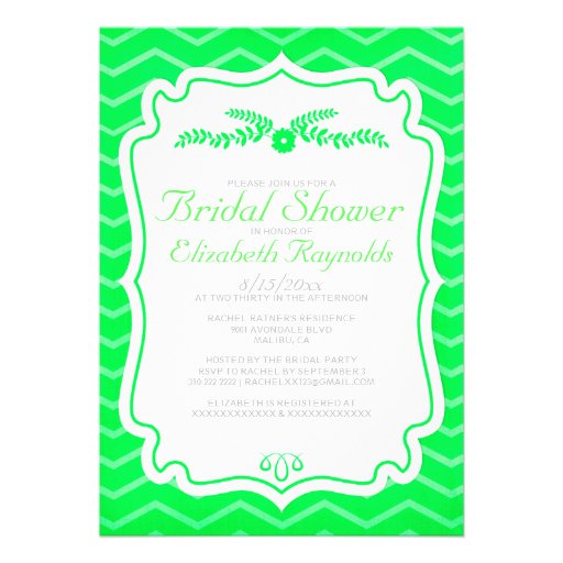 Lime Green Chevron Stripes Bridal Shower Invites
