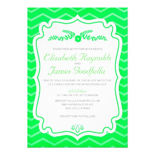 Lime Green Chevron Stripes Wedding Invitations