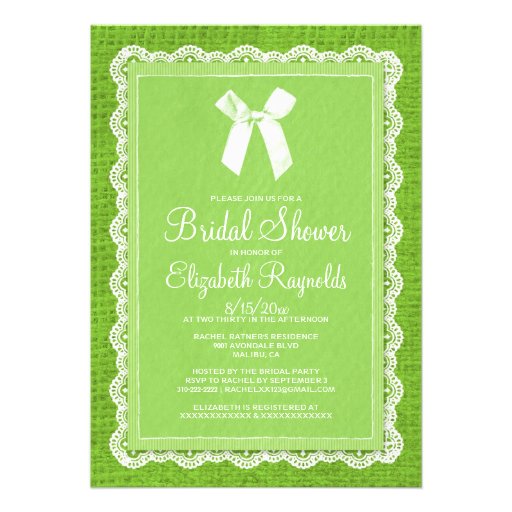 Lime Green Country Burlap Bridal Shower Invitation