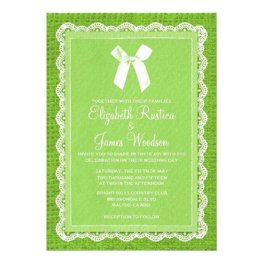 Lime Green Country Burlap Wedding Invitations