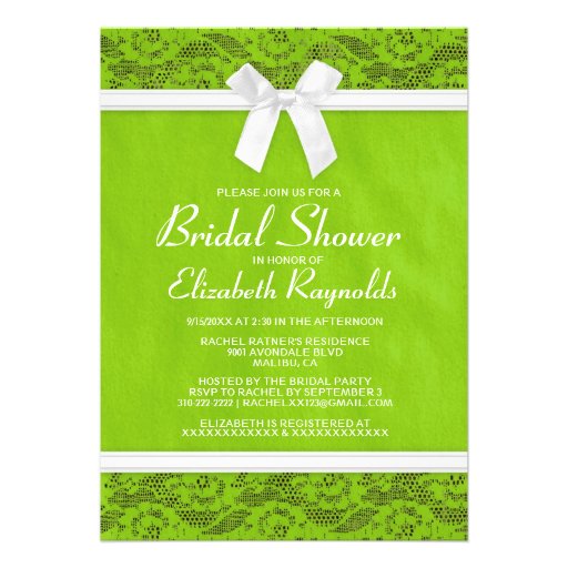 Lime Green Country Lace Bridal Shower Invitations