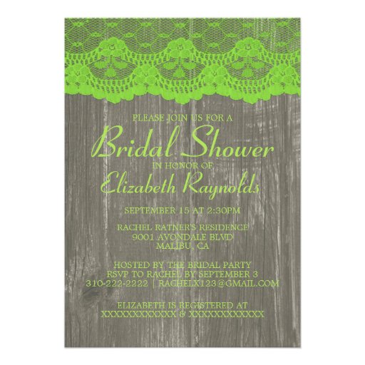 Lime Green Country Lace Bridal Shower Invitations
