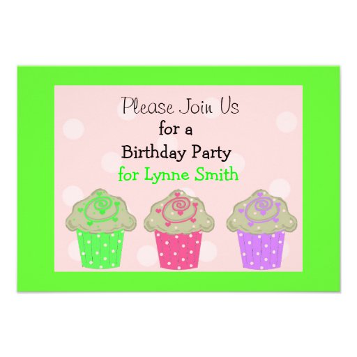Lime Green Cupcake Birthday Party Invitation