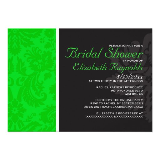 Lime Green Damask Bridal Shower Invitations