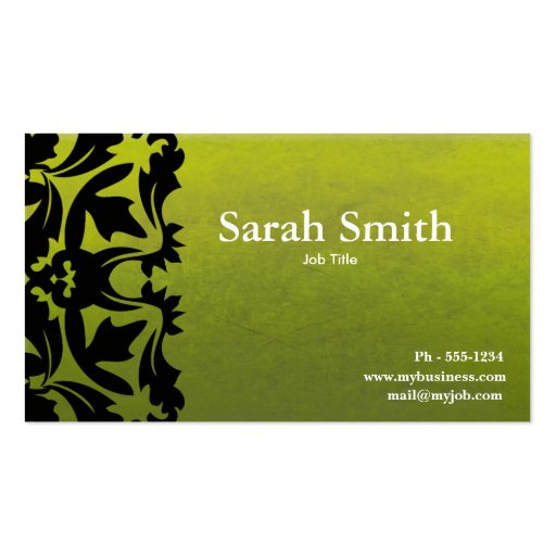 lime green damask business card