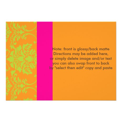 Lime Green Damask/hot pink/orange Personalized Announcement