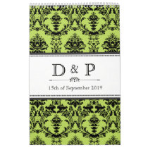 Lime Green Damask Monogram Wedding Guestbook