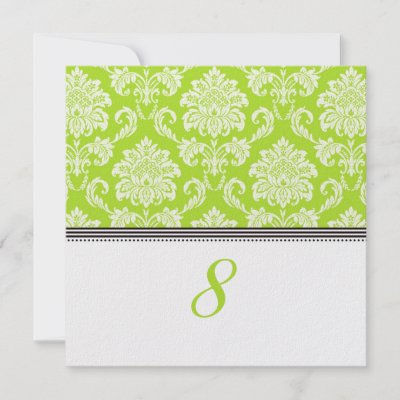 Lime Green Damask Reception Table Number Personalized Invites by 