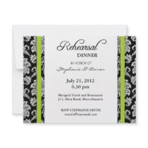 Lime Green Damask Rehearsal Dinner Card Custom Invitation