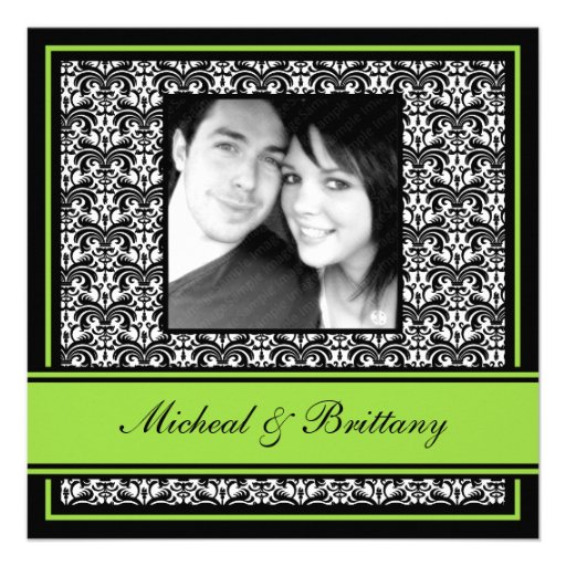 Lime Green Damask Wedding Engagement Announcement