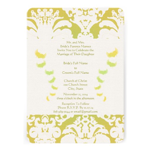 Lime Green Damask Wedding Invitation 5" X 7" Invitation Card Zazzle