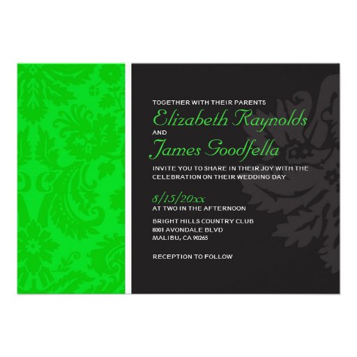 Lime Green Damask Wedding Invitations