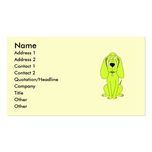Lime Green Dog. Cute Hound Cartoon. Business Cards