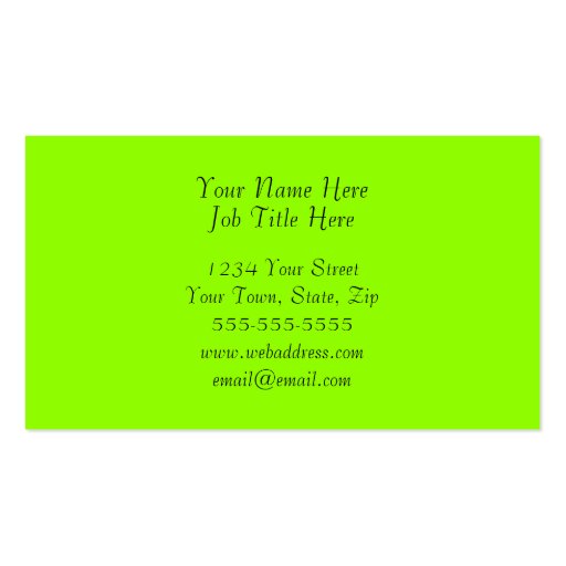 Lime Green Fancy Design Business Card (back side)