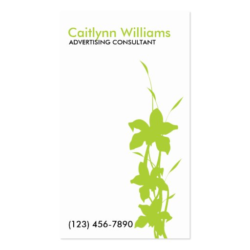 Lime Green Floral Business Card (front side)