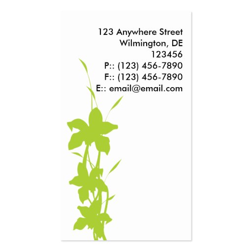 Lime Green Floral Business Card (back side)
