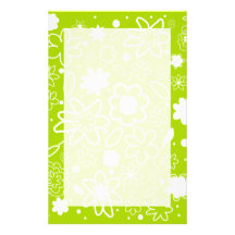 Lime green flower pattern note paper stationery design