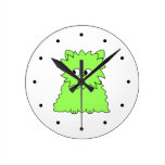 Lime Green Fluffy Cat. Round Wall Clocks