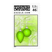 Lime Green Frosted Flourishes Winter Postage Stamp