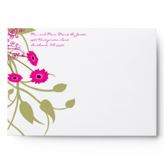 Lime Green Gerbers Flowers Wedding Envelopes envelope