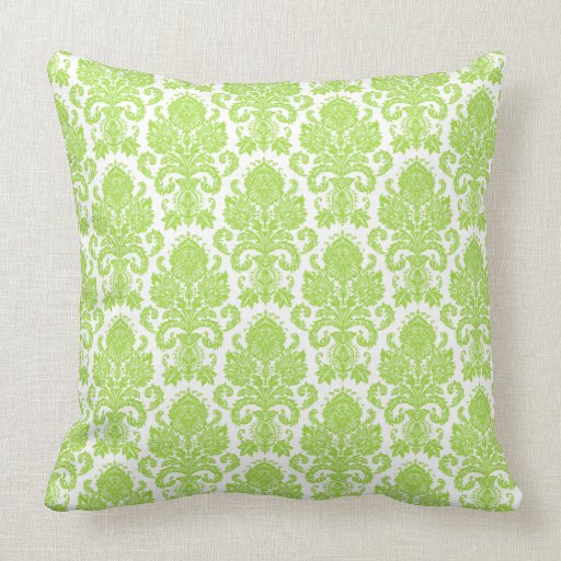Lime Green Girly Damask Pillow