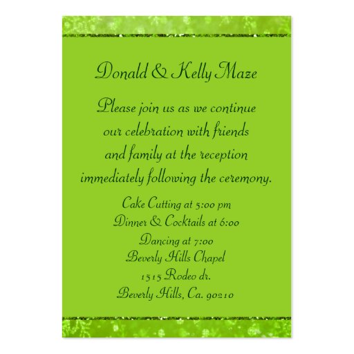 Lime Green & Glitter Shimmer Snowflakes Business Card (back side)