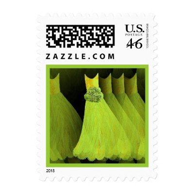 LIME GREEN GOLD Bridesmaid Dresses Stamp by JaclinArt