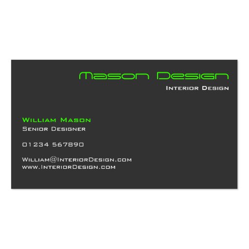 Lime Green Gray Modern Minimalistic Business Card (front side)