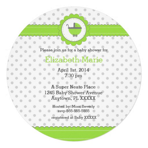Lime Green & Grey Polka Dots-Baby Shower Personalized Invitations